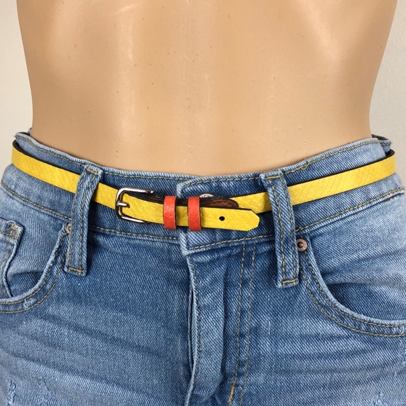 Vintage Accessories - Vintage Yellow Belt Orange Silver Slim
